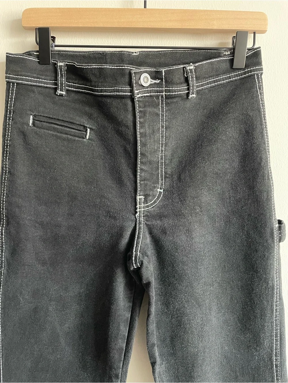 y2k skate soft grunge contrast stitch bootcut flare jeans carpenter workwear